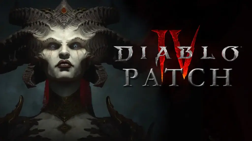 Diablo 4 Patch Notes 2.3.0 update screen showing class balance changes and new seasonal content.