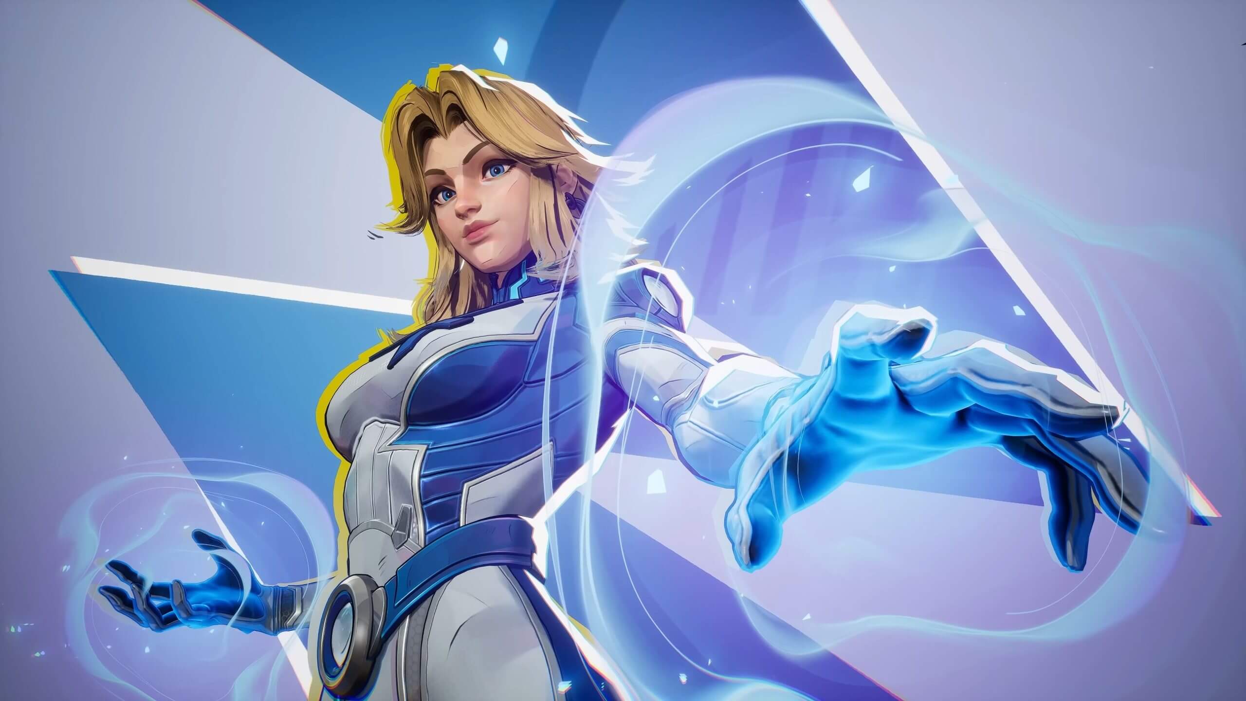 Invisible Woman Marvel Rivals using her force field powers in combat.